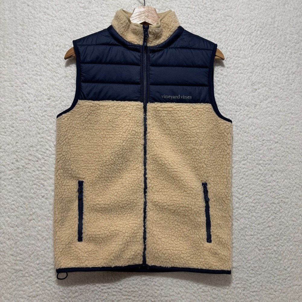 Vinyard Vines Womens Sz XS Navy Off White Sherpa Quilted Full Zip Vest